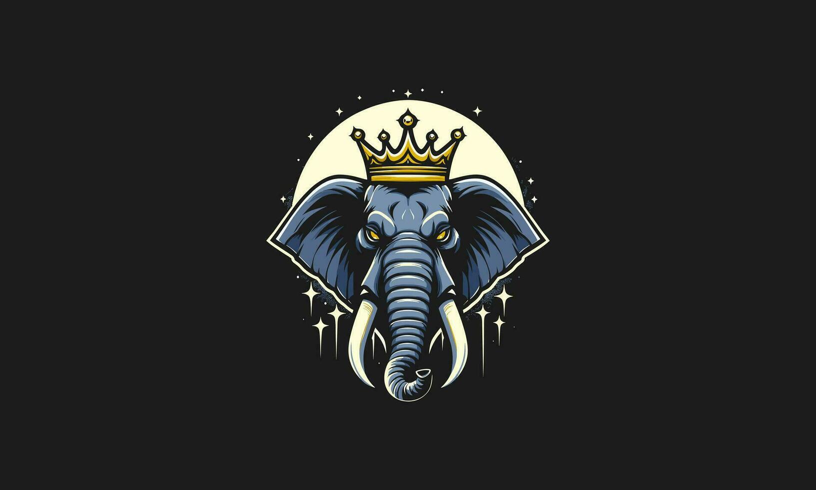 head elephant wearing crown on moon vector mascot design