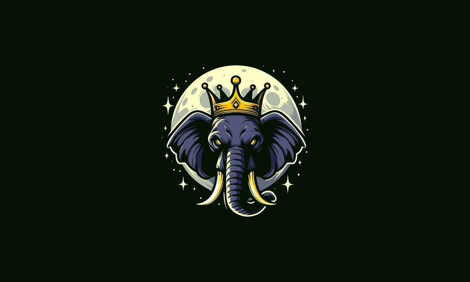 head elephant wearing crown on moon vector mascot design