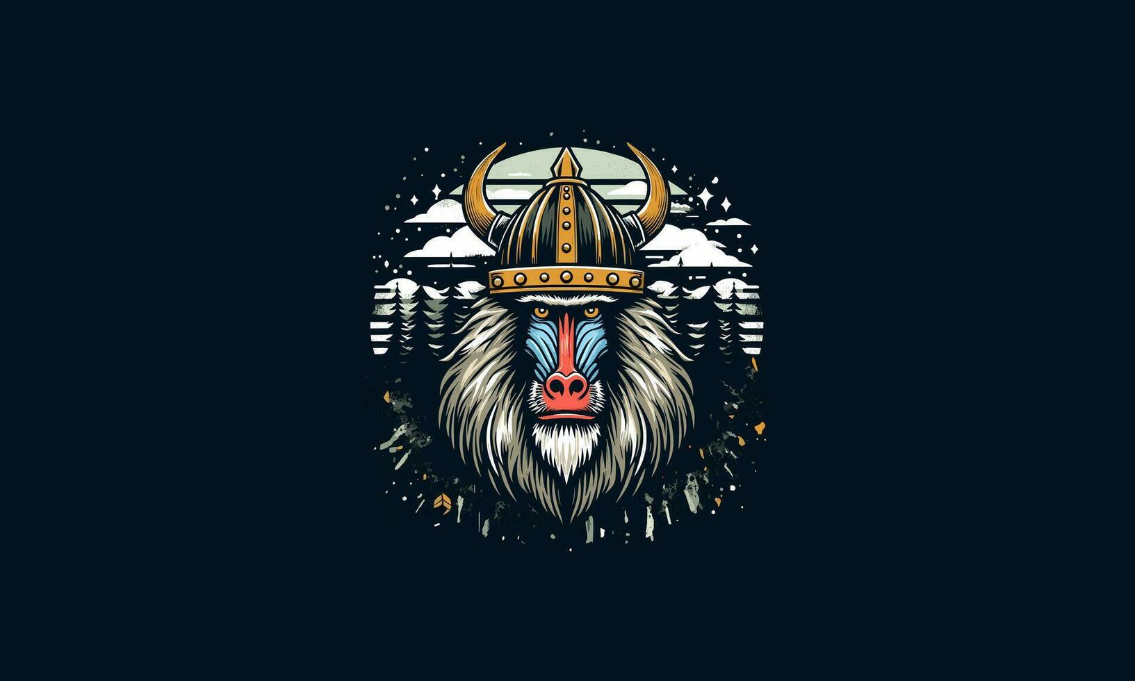 head baboon wearing viking hat vector mascot design