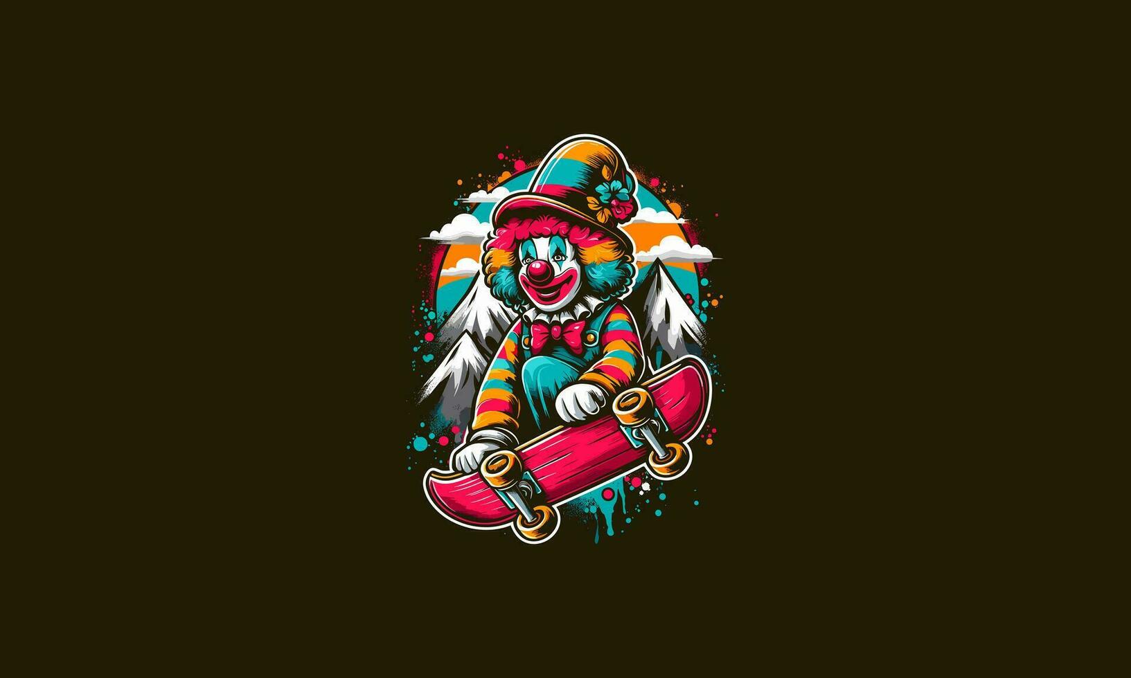 clown playing skateboard on mountain vector artwork design