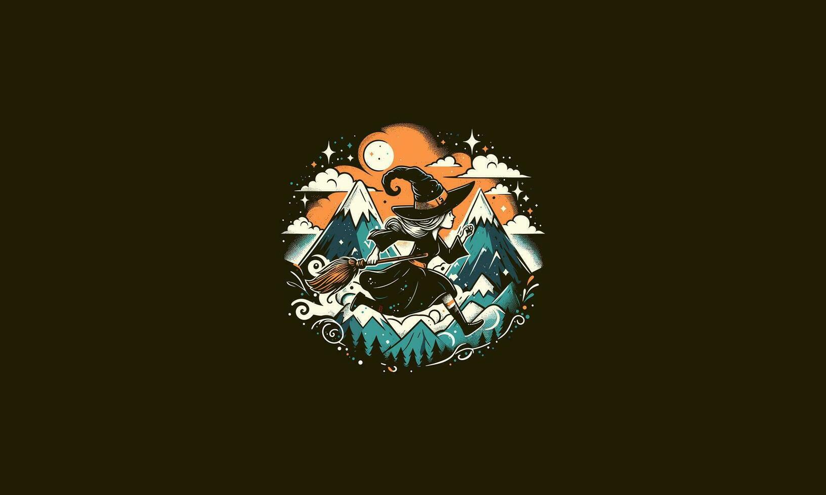 witch running on mountain vector artwork design
