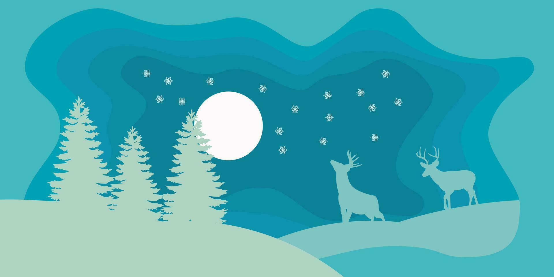 Background design with winter paper cut composition with deer. vector