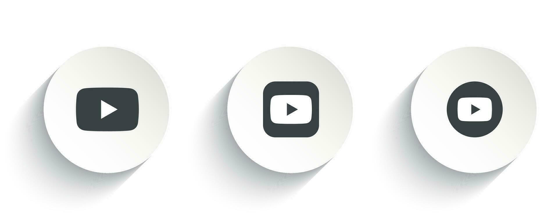 Set of Youtube vector icon with flat round button isolated on white background.