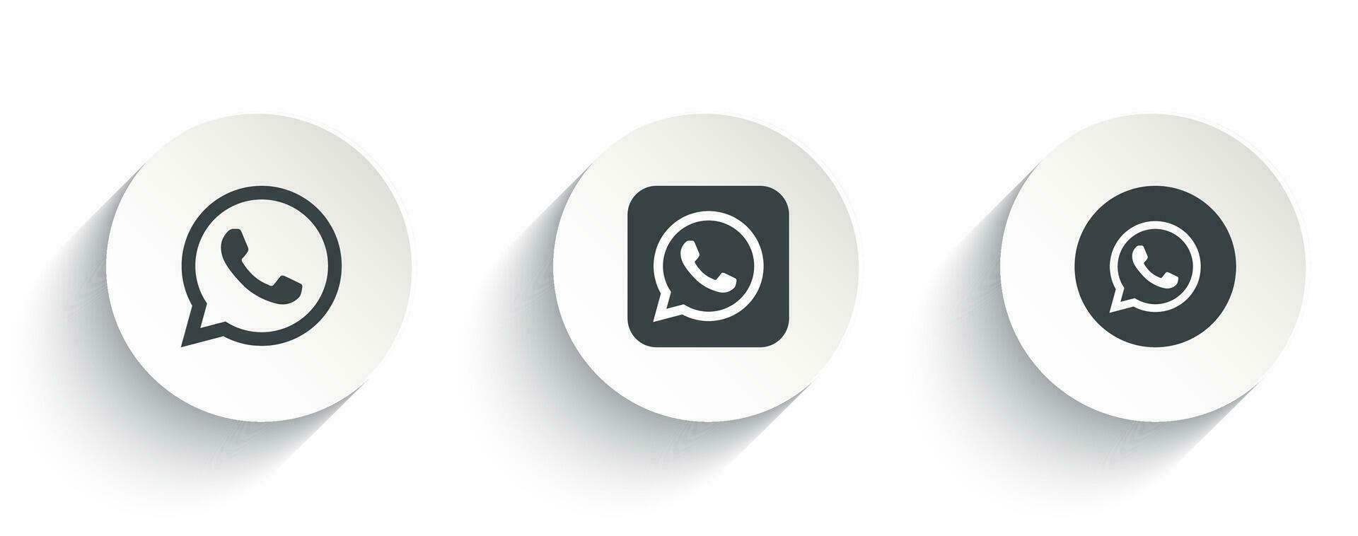 Set of Whatsapp vector icon with flat round button isolated on white background.
