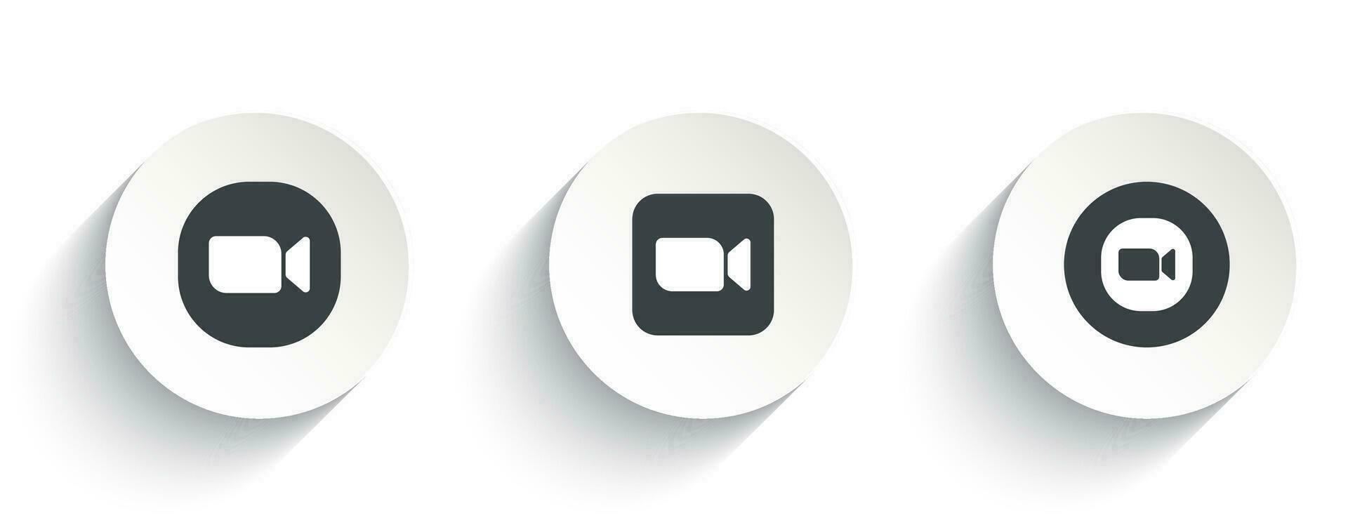 Set of Zoom vector icon with flat round button isolated on white background.