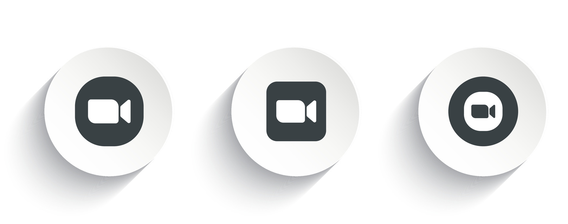Set of Zoom vector icon with flat round button isolated on white