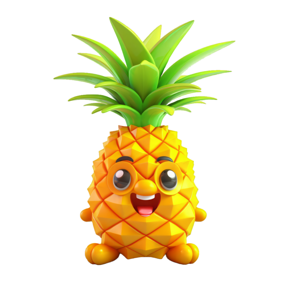 AI generated 3D Pineapple Character Mascot Isolated On Transparent Background png