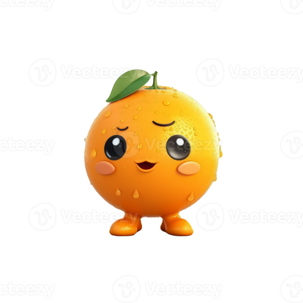 AI generated 3D Orange Fruit Character Mascot Isolated On Transparent Background png