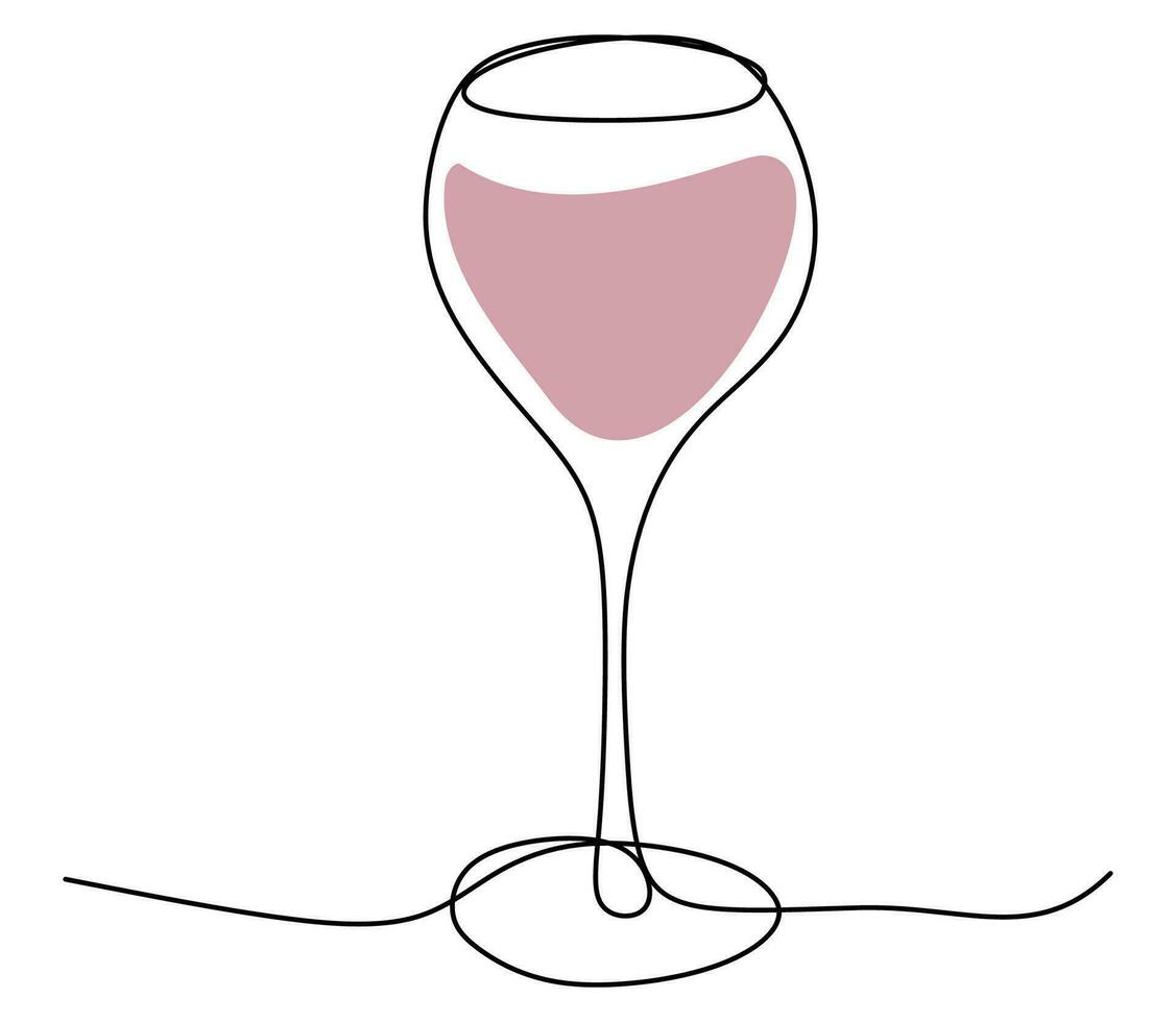 continuo soltero línea dibujo de vaso con rojo vino. minimalista línea Arte de Copa de vino con rojo lugar. vector contorno aislado ilustración para restaurante logo, menú, tarjeta. alcohol bebida y bebida.