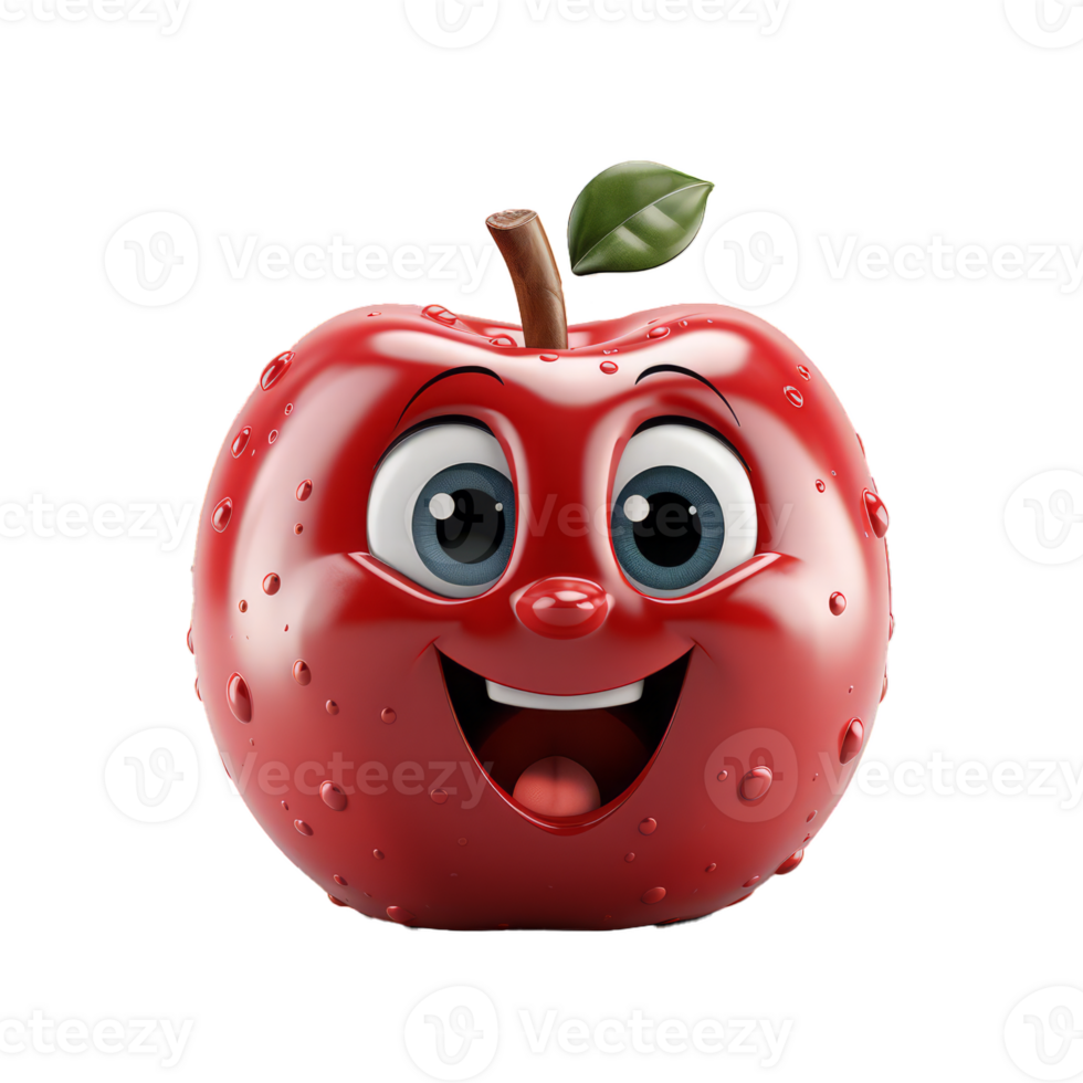 AI generated 3D Red Apple Character Mascot Isolated On Transparent Background png