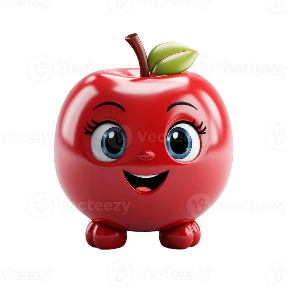 AI generated 3D Red Apple Character Mascot Isolated On Transparent Background png