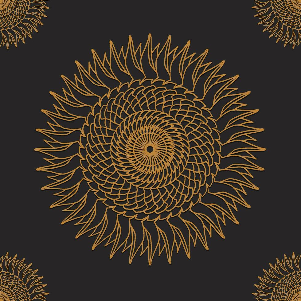 golden sunflower pattern on black background vector