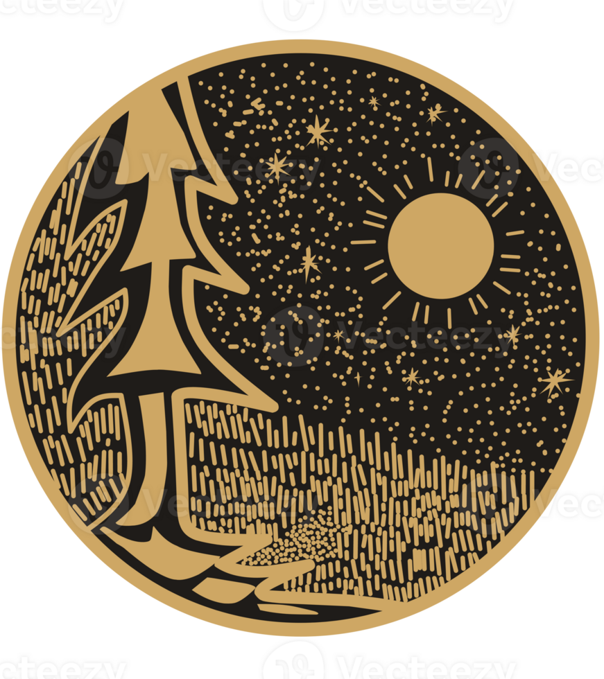 Gold sketch of panorama png