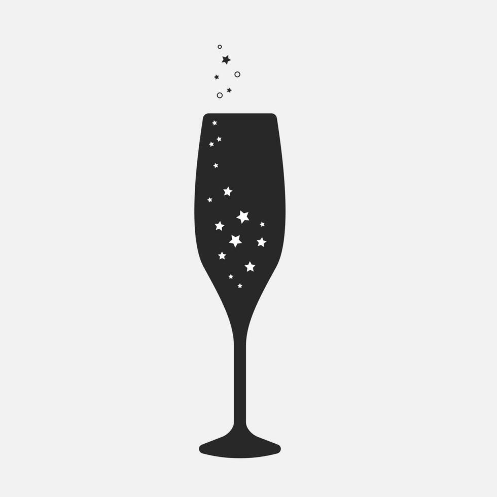 Champagne glass, sparking wine icon. Cheers, happy holiday, xmas. Vector