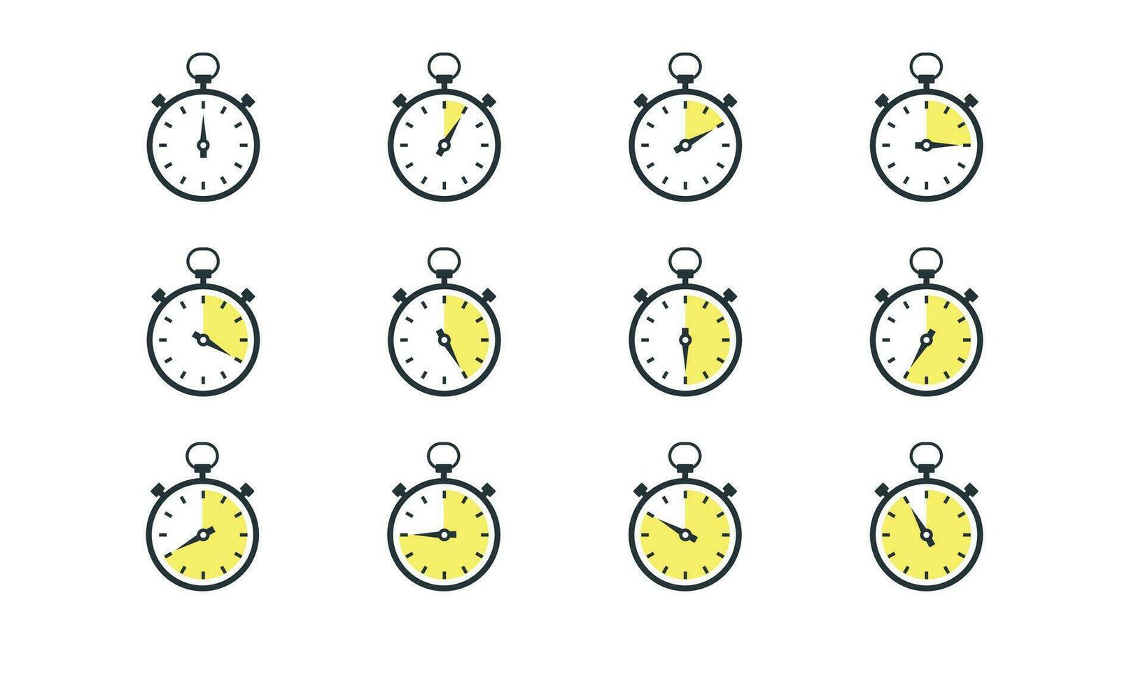 Timer, clock, stopwatch. Set of icons. Cooking dishes, prepere meals. Vector