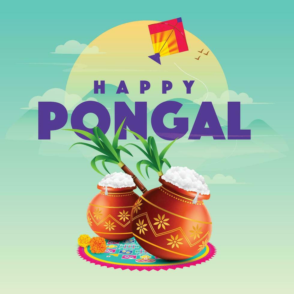 Vector illustration of Happy Pongal Holiday Harvest Festival in South India