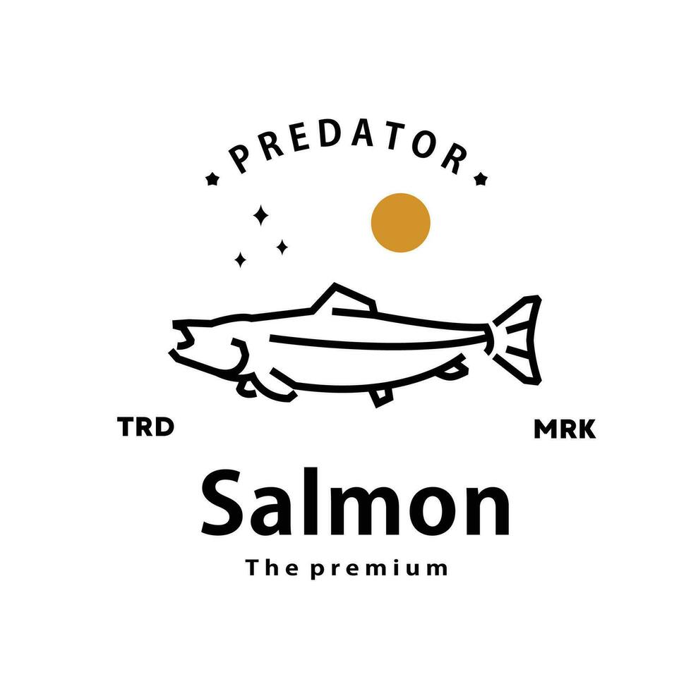 Clásico retro hipster salmón logo vector contorno monoline Arte icono