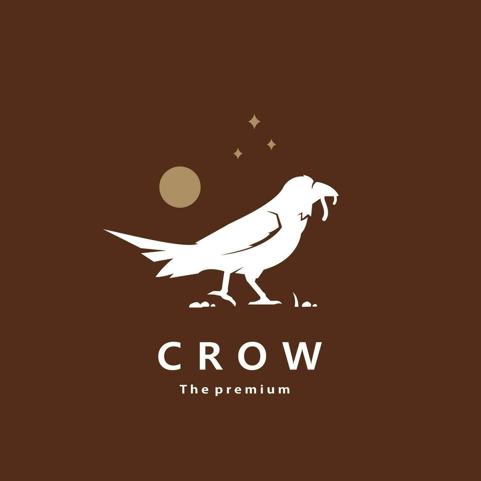 animal crow natural logo vector icon silhouette retro hipster