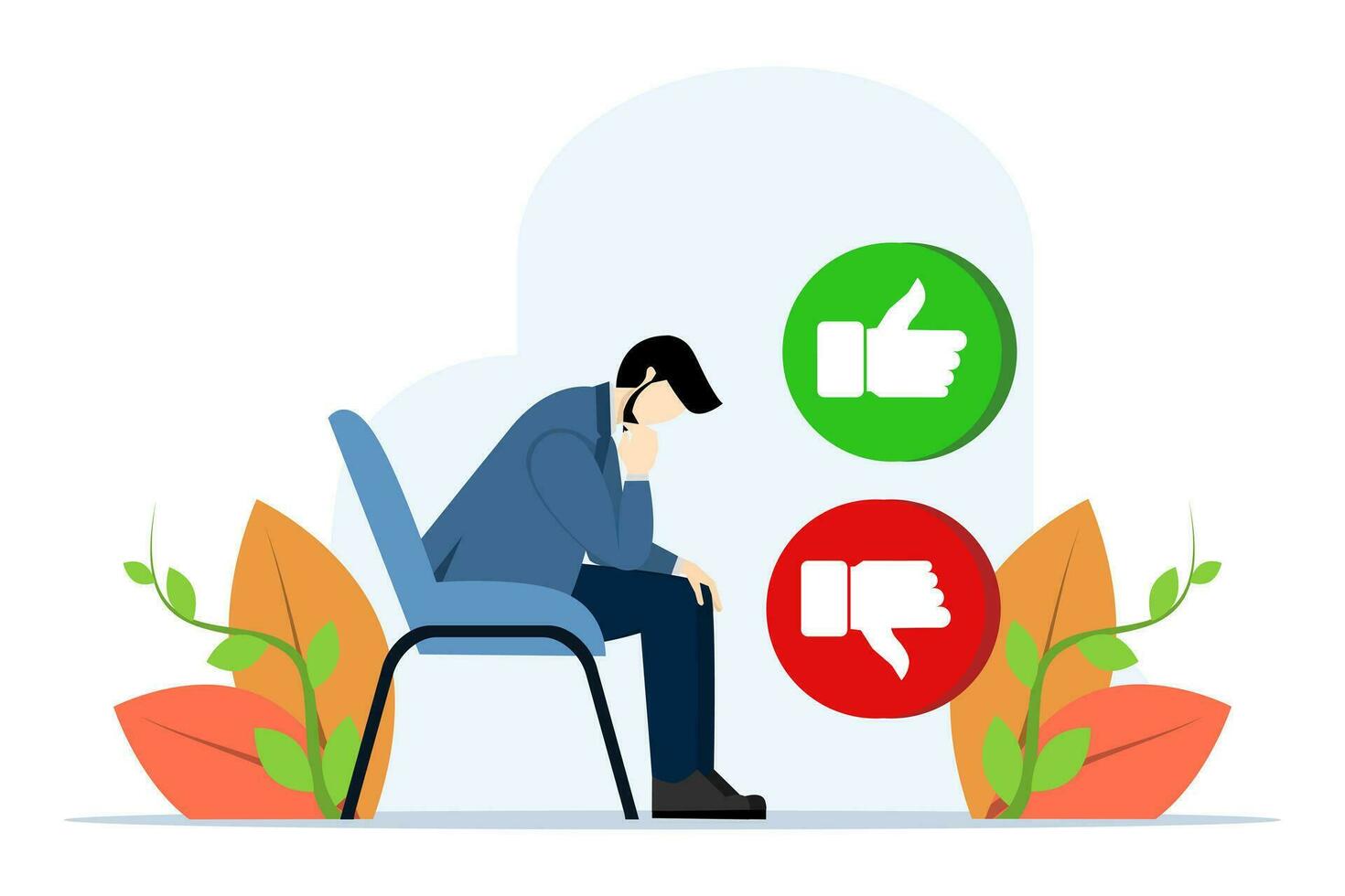 Like or dislike concept, Social satisfaction poll, Business character giving like or dislike option, Customer feedback, Client sign cartoon character, Flat vector illustration on white background.