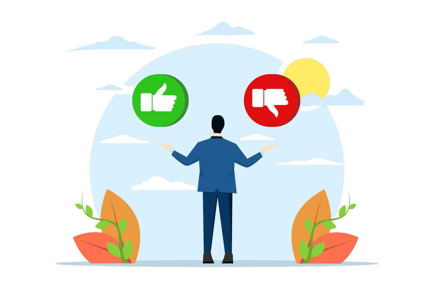 Like or dislike concept, Social satisfaction poll, Business character giving like or dislike option, Customer feedback, Client sign cartoon character, Flat vector illustration on white background.