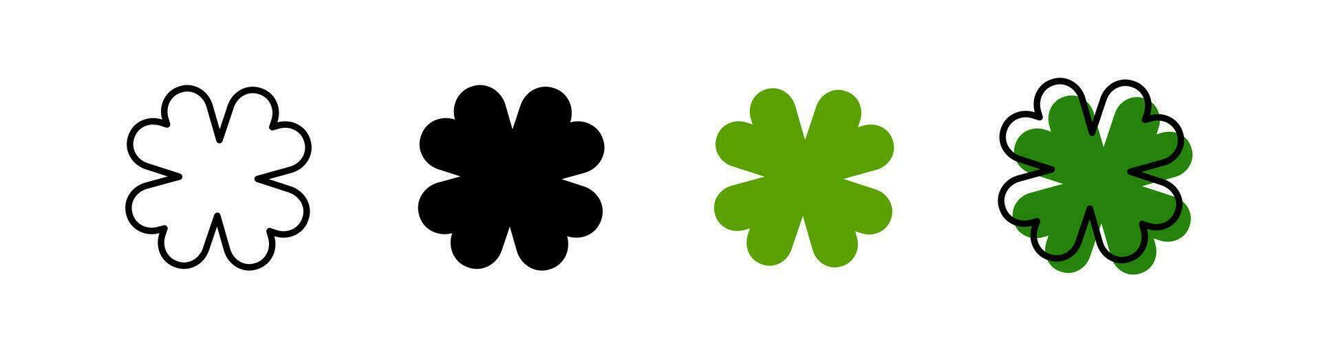 Set of Four leaf clover icon. St Patrick's Day vector illustration on white isolated background. Flower shape. line, glyph, green color.