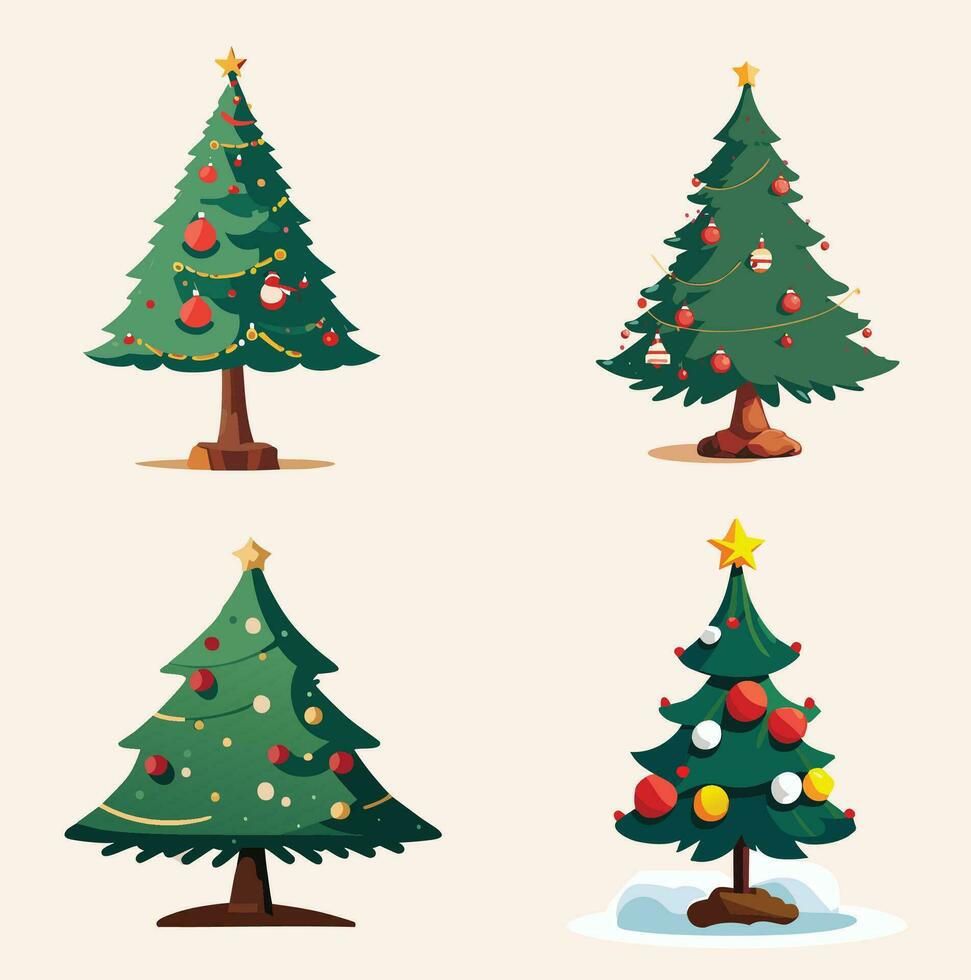 Merry Christmas Tree four Vector