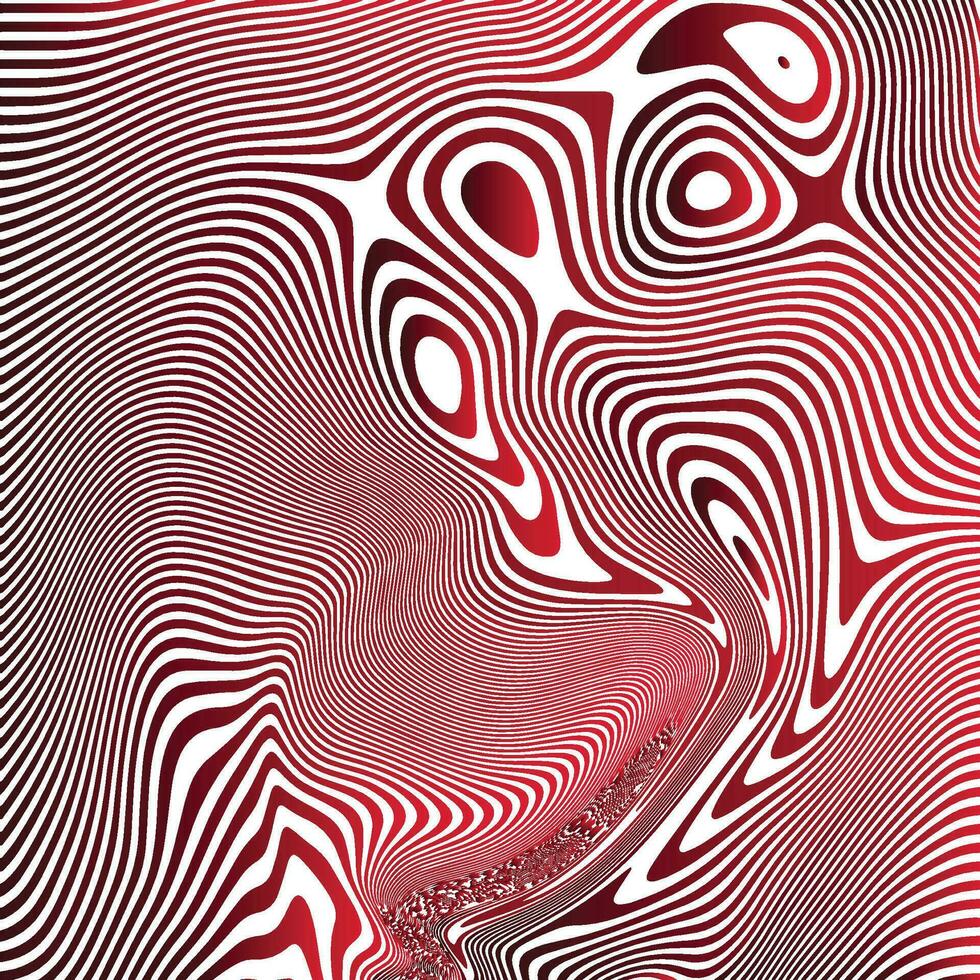 Abstract rippled or red lines pattern with wavy vibrant facture on white background and texture vector