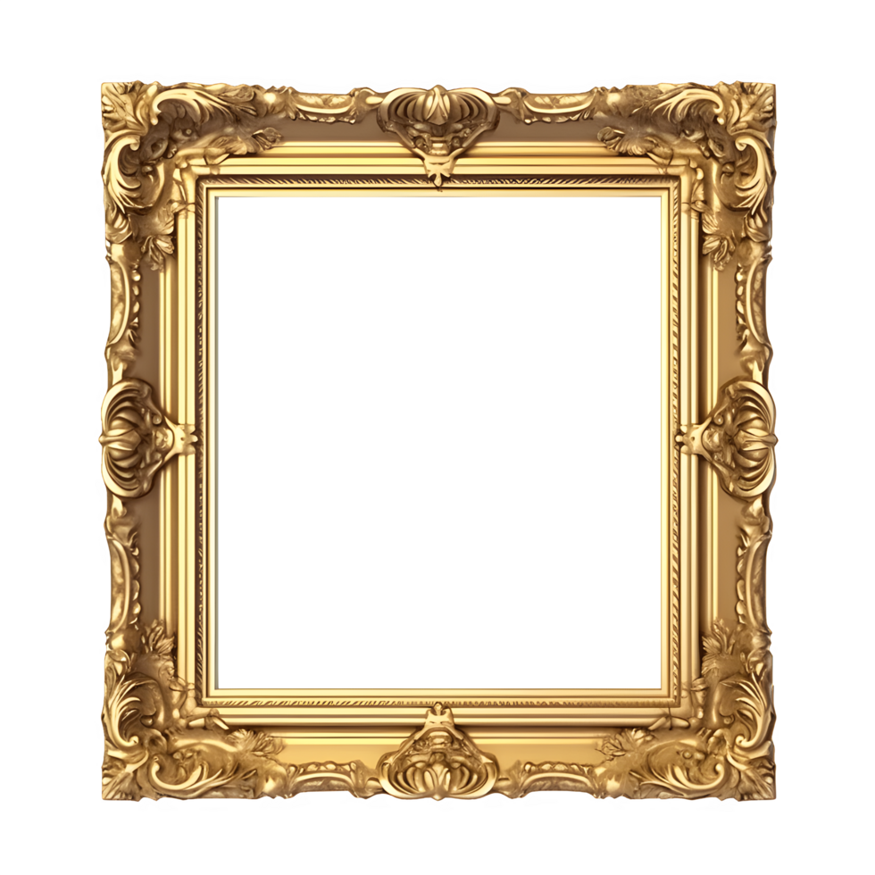 AI generated Luxurious Gold Square Frame with Ornate Details on transparent  Background png