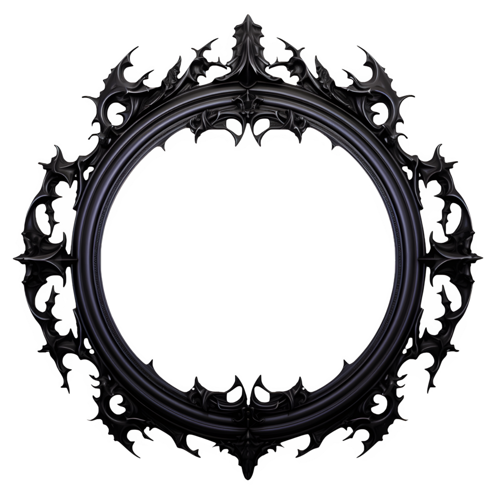 AI generated Intricate Black Ornate Frame with Baroque Details Isolated on transparent background png