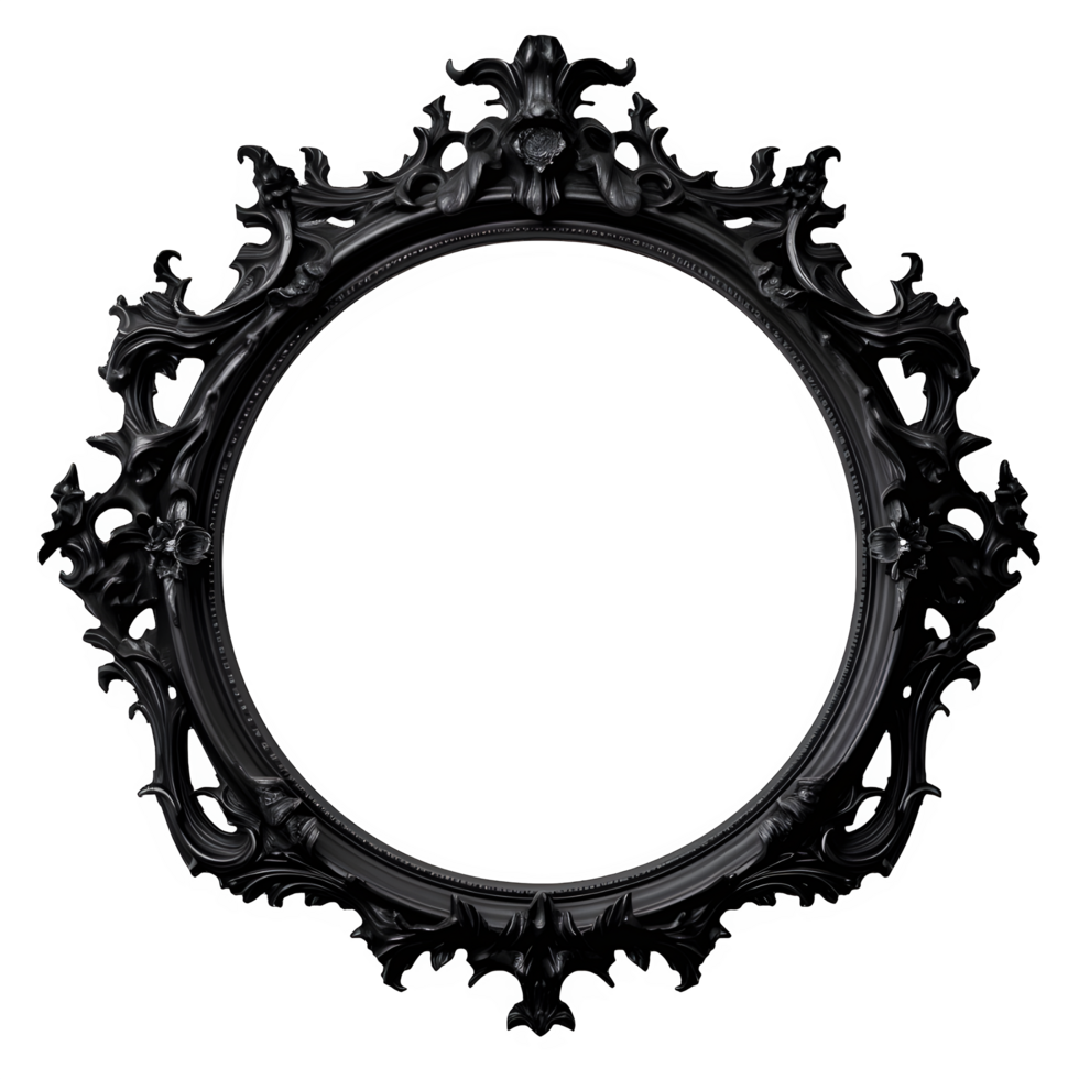 AI generated Intricate Black Ornate Frame with Baroque Details Isolated on transparent background png