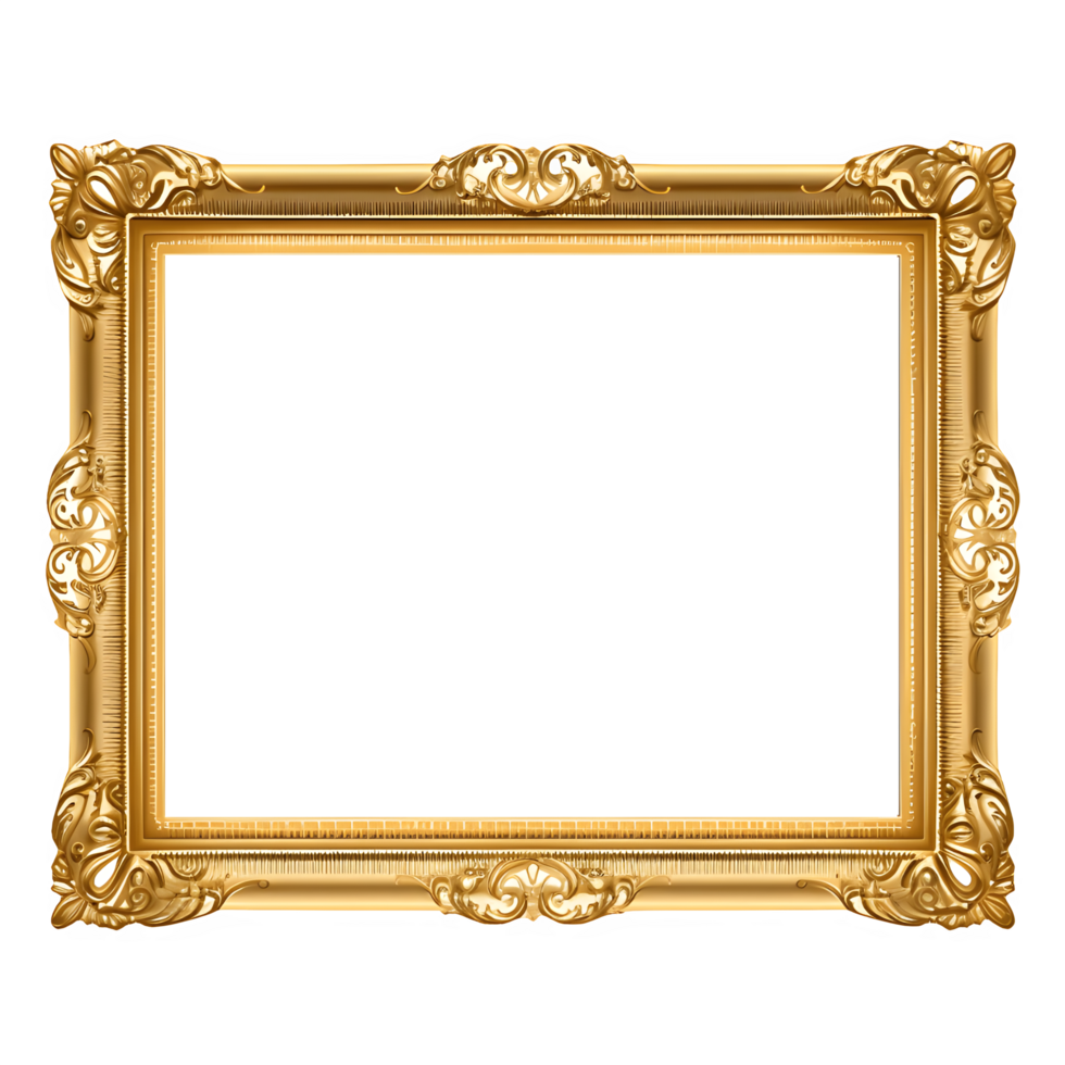 ai gerado luxuoso ouro quadrado quadro, Armação com ornamentado detalhes em transparente fundo png