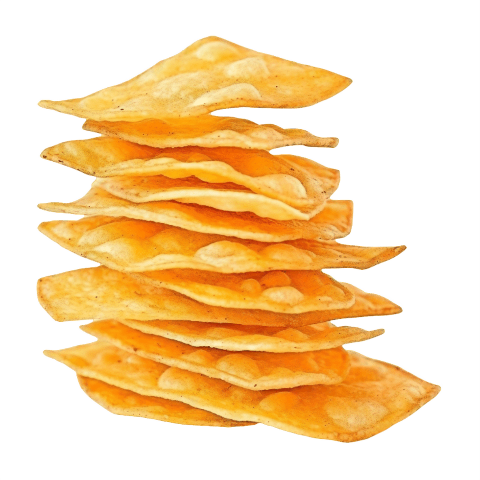 AI generated Crispy Potato Chips Stack  isolated on transparent background png