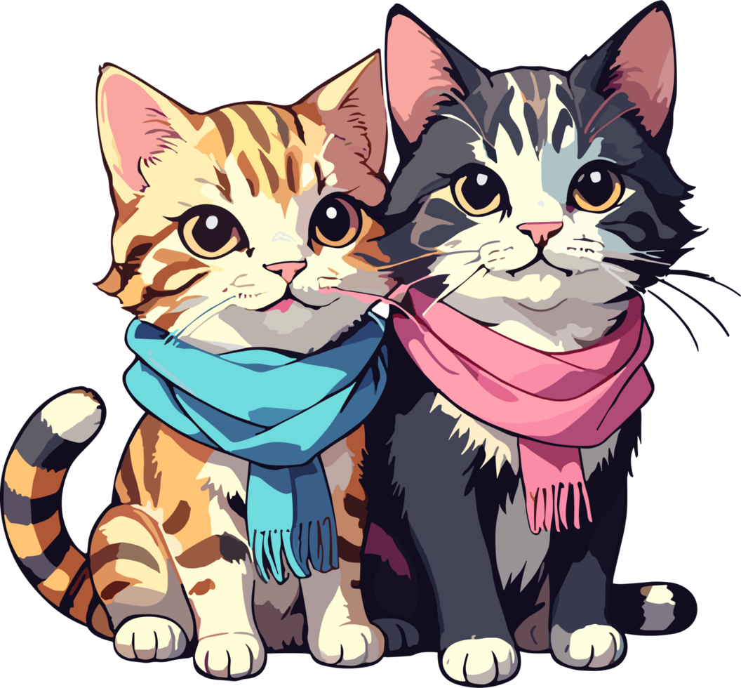 ai genererad söt två katter ha på sig scarf bild png