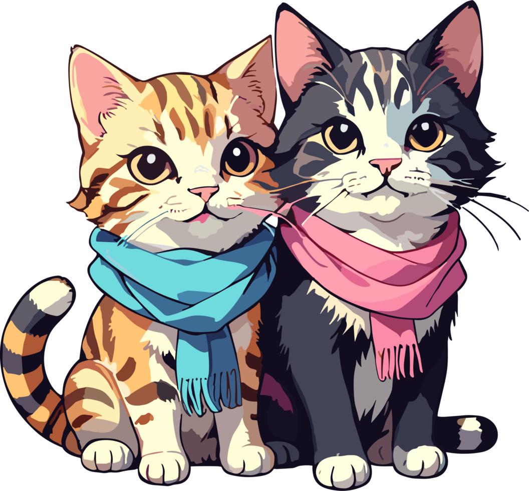 AI generated Cute Two Cats wear Scarf Image png