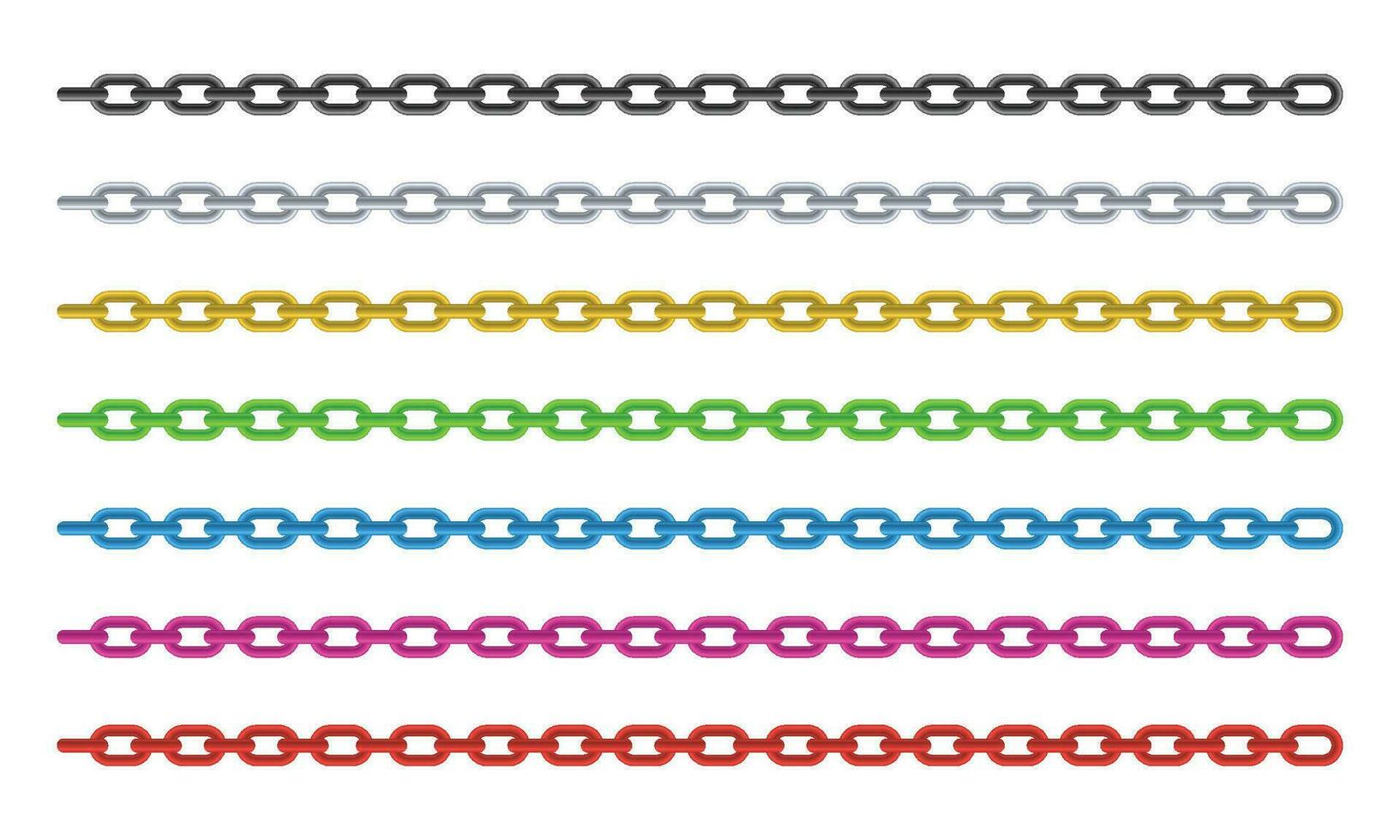 Vector steel chains horizontal realistic set on white