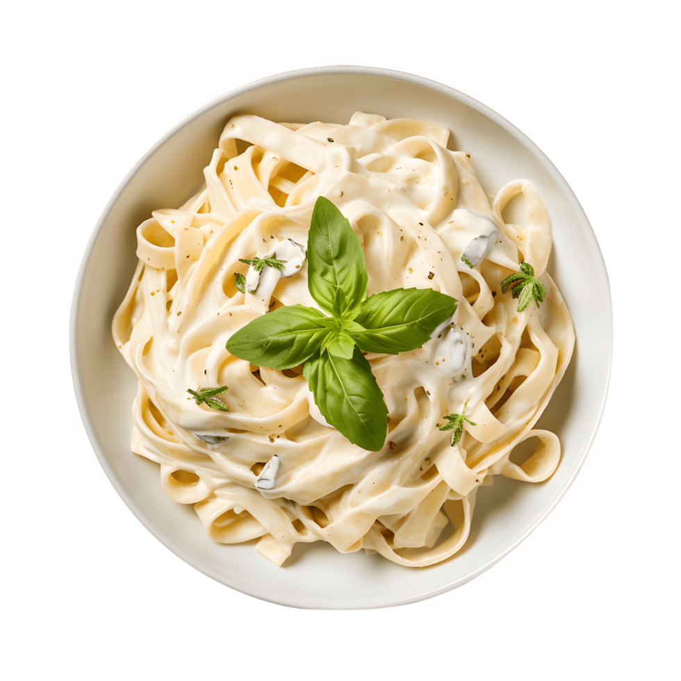 AI generated Fettuccine Alfredo Pasta with Basil Garnish 35906969 PNG