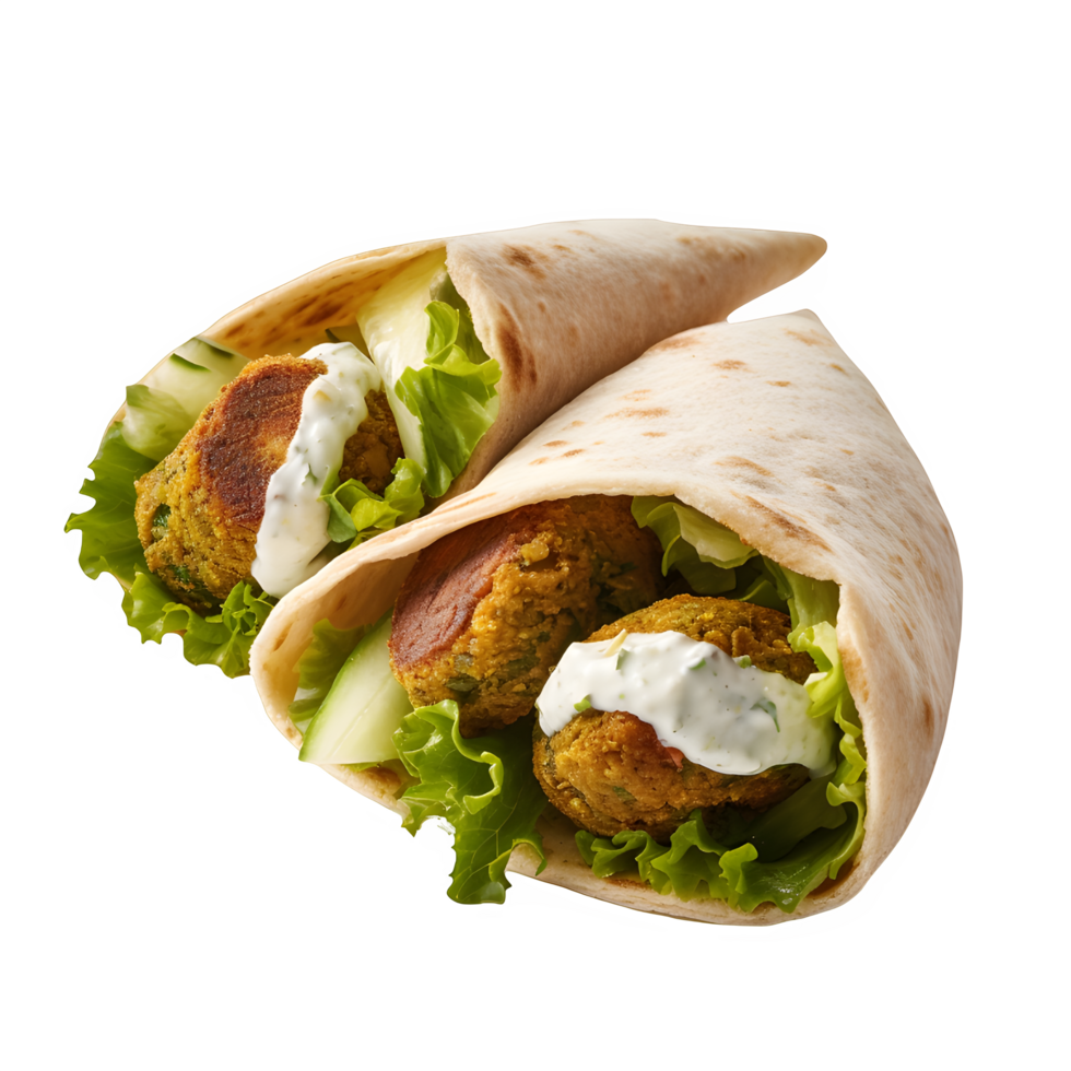 AI generated Falafel Wrap with Fresh Vegetables and Tzatziki Sauce png