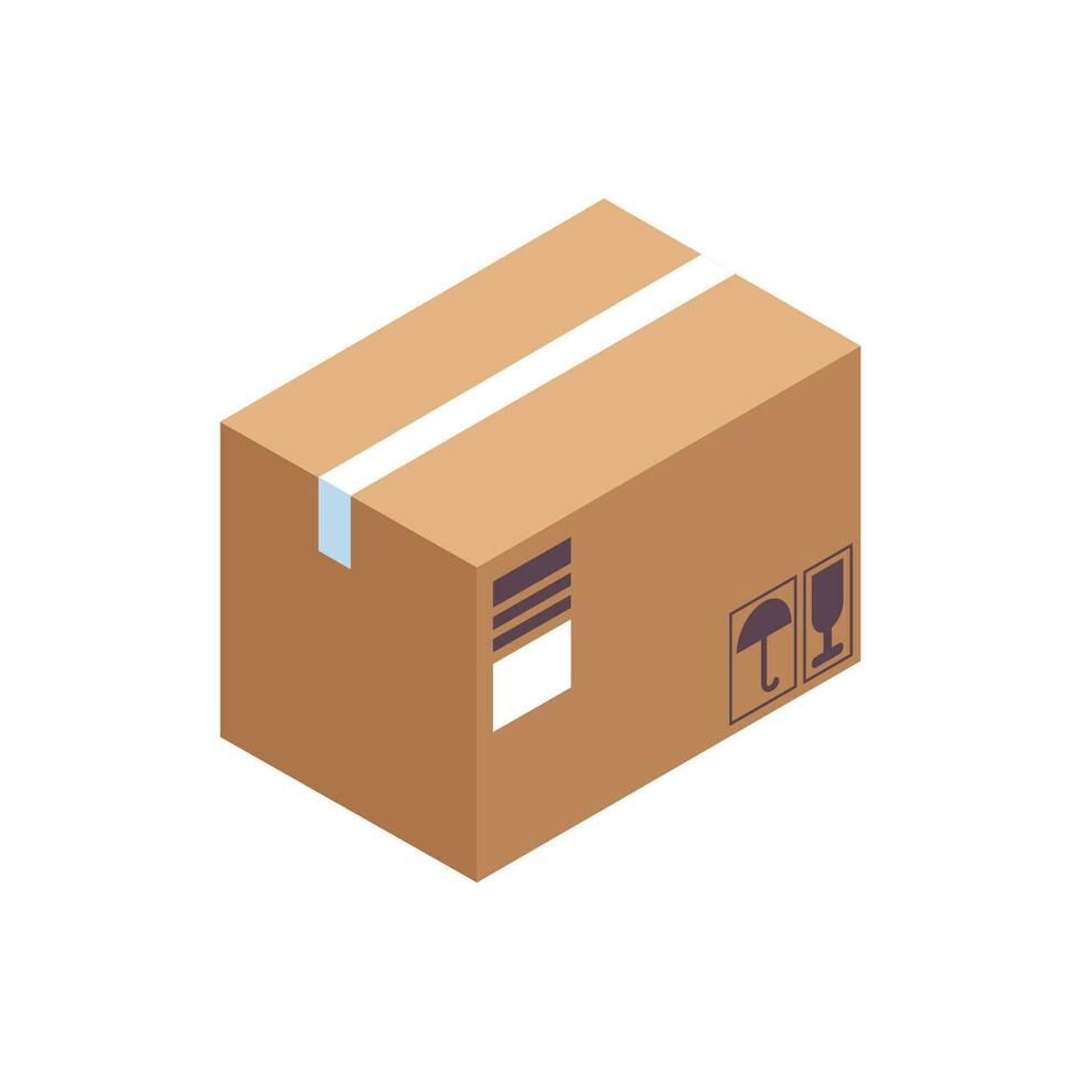 Vector parcel carton box vector container package paper box flat cartoon design isolated on white