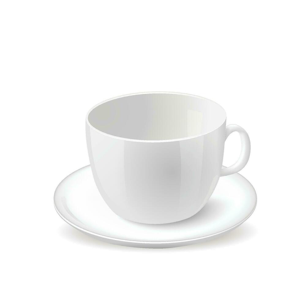 Vector white porcelain cup with a plate on white background