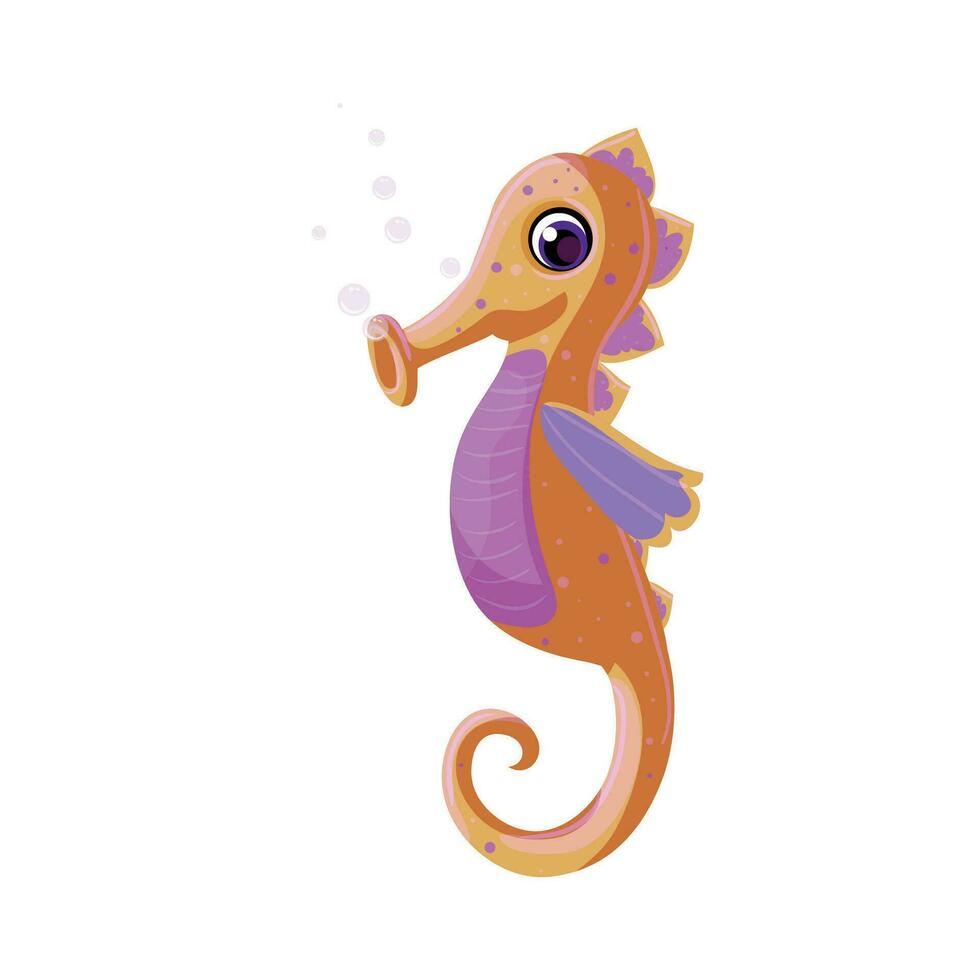 vector flat design cartoon seahorse illustration on white