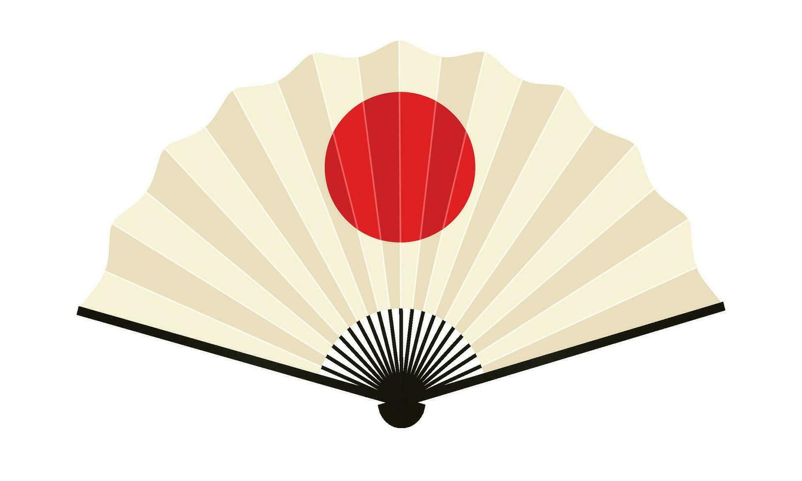 Vector japanese folding fan or hand fan with the red sun printed