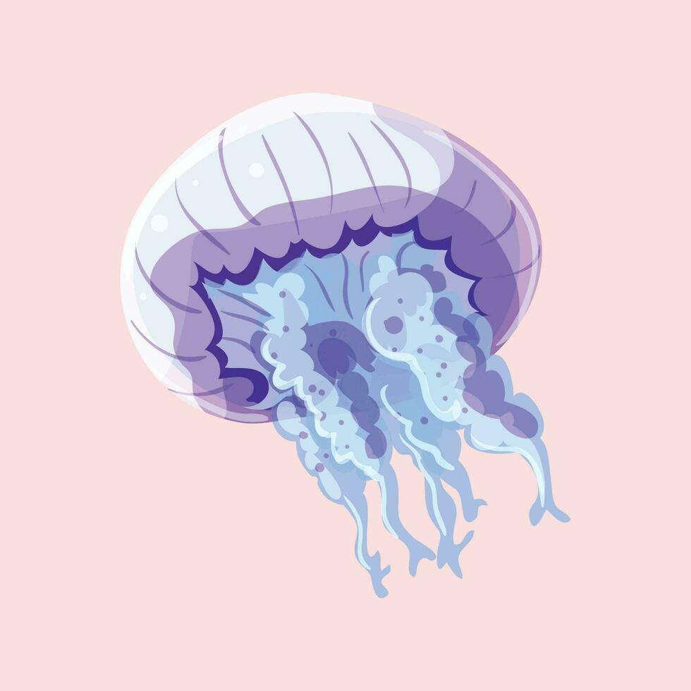 Vector green jellyfish swiming sealife animal on white