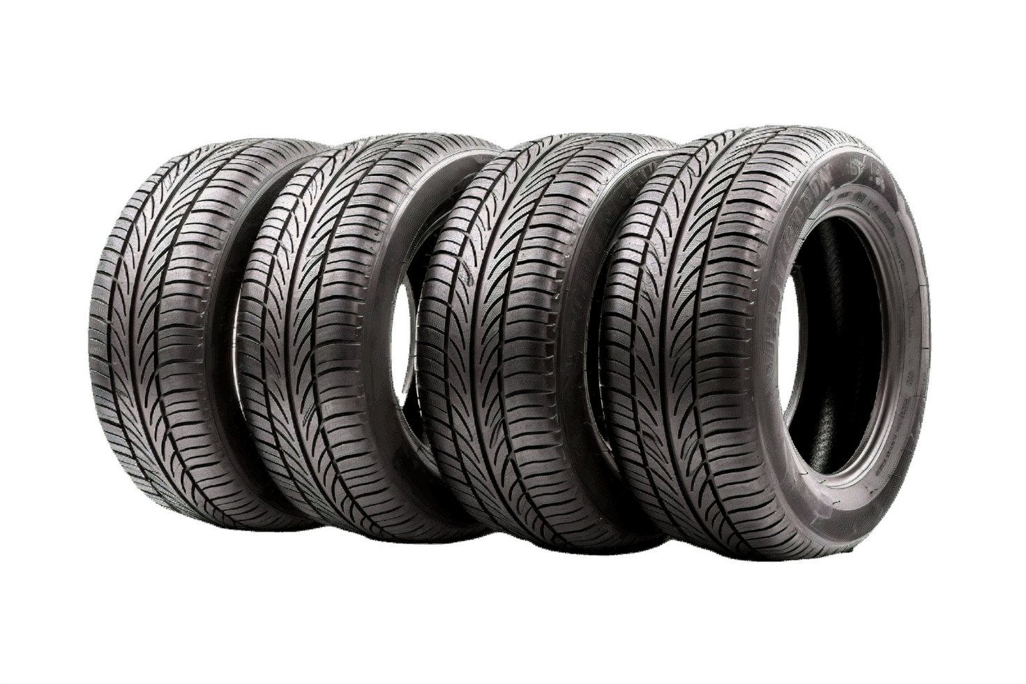 AI generated Set of New SUV Car Tires Showcasing Tread Design on transparent background png