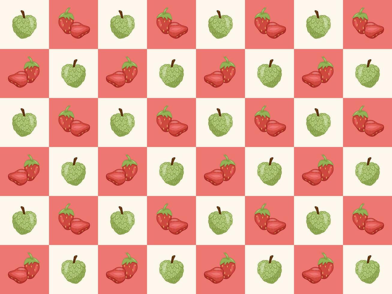 Colorful Vector Seamless Pattern with Fruits custard apples and strawberries.