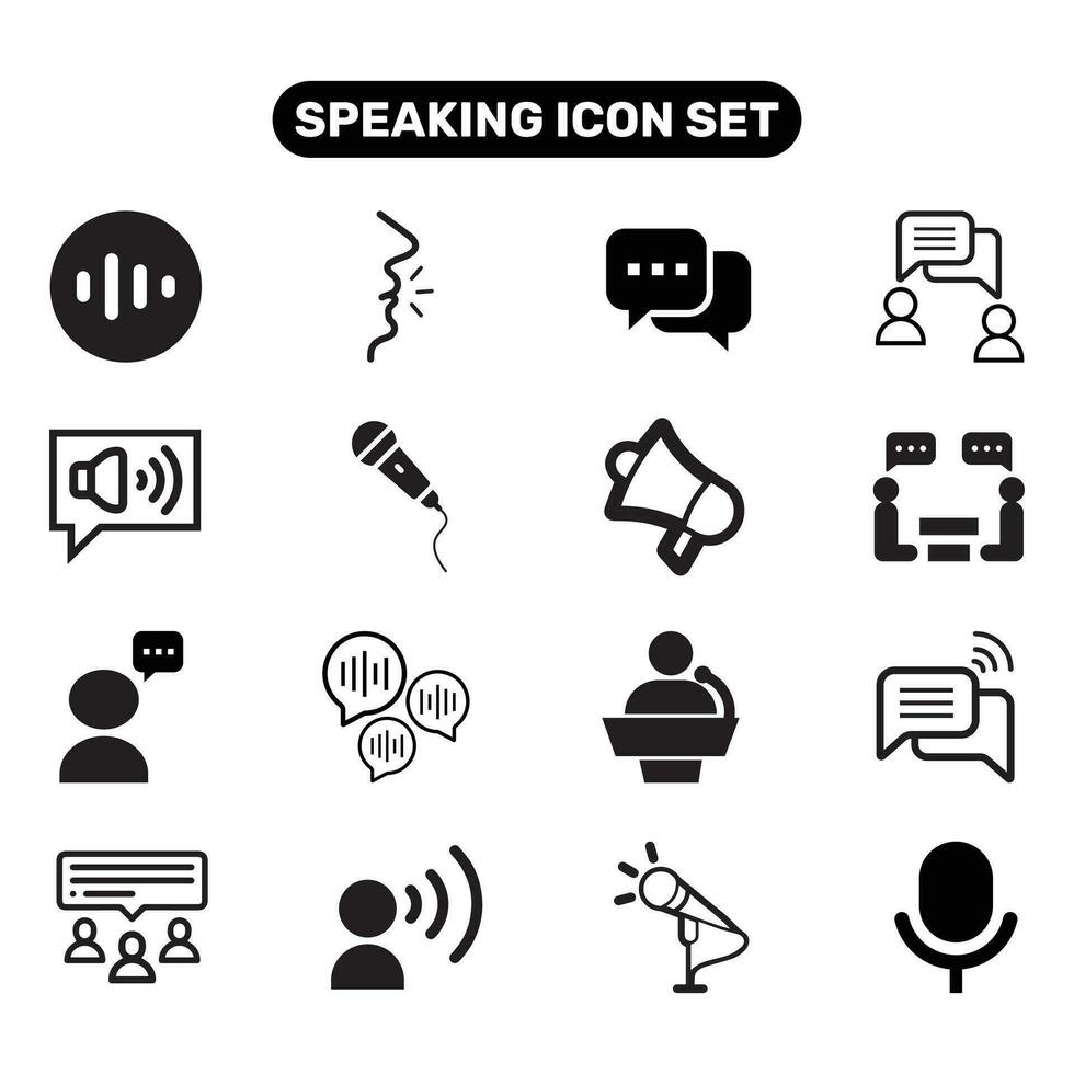 Speaking icons set, simple design stroke vector illustration.