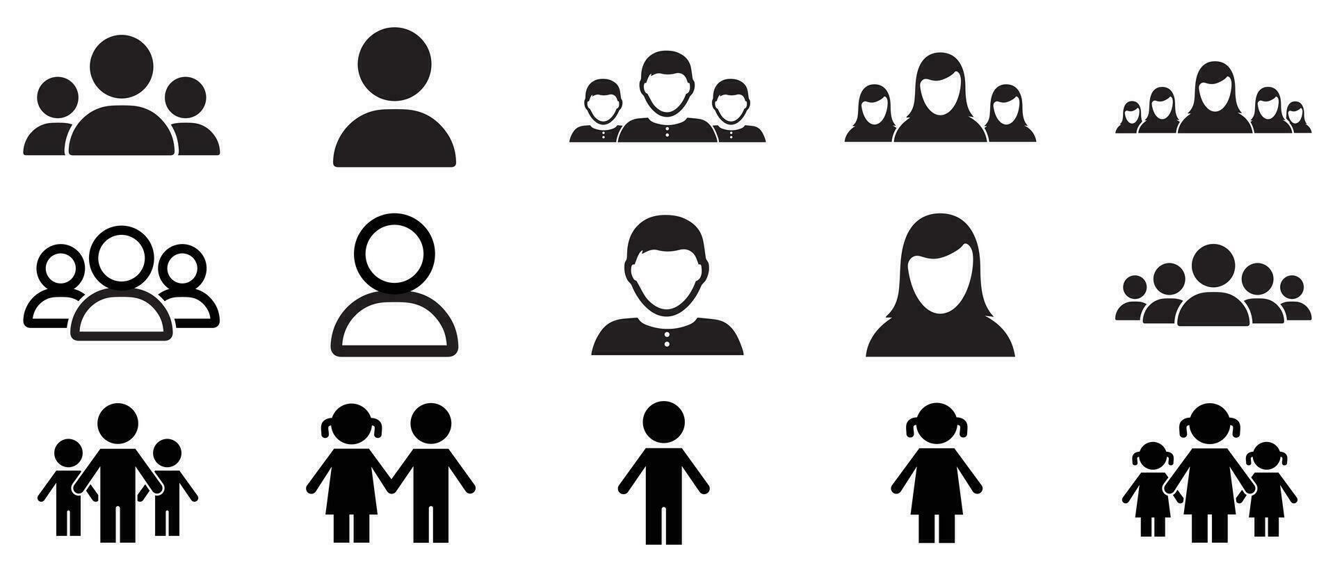 People Icon Set. Flat style black on white. Vector illustration.