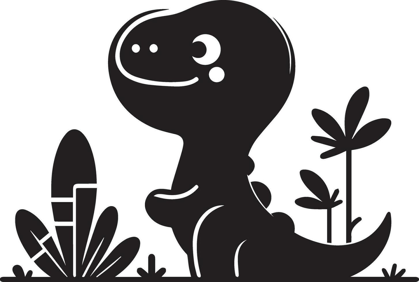 minimal Funny cartoon dinosaur vector silhouette, silhouette, black color, white background 8