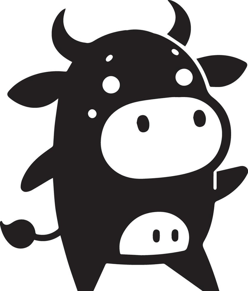 minimal funny cow flat character vector silhouette, silhouette, black color, white background