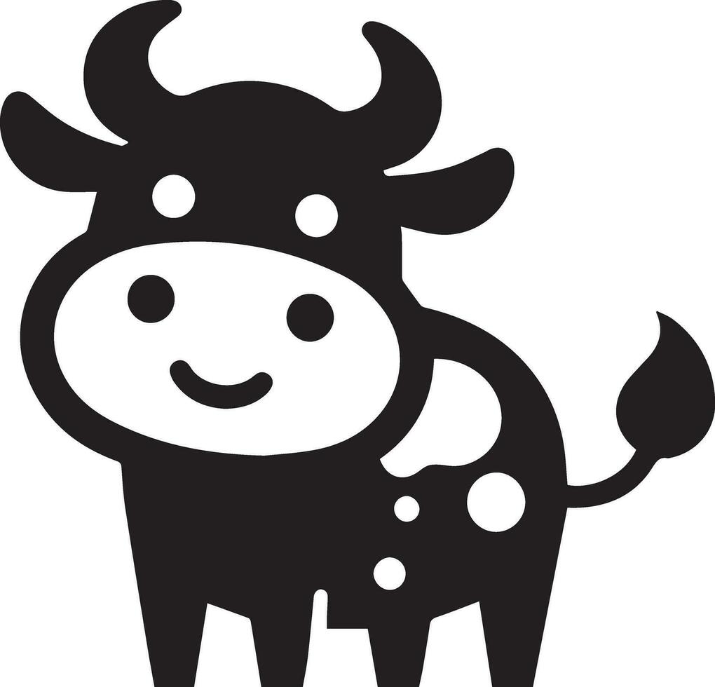 mínimo gracioso vaca plano personaje vector silueta, silueta, negro color, blanco antecedentes 2