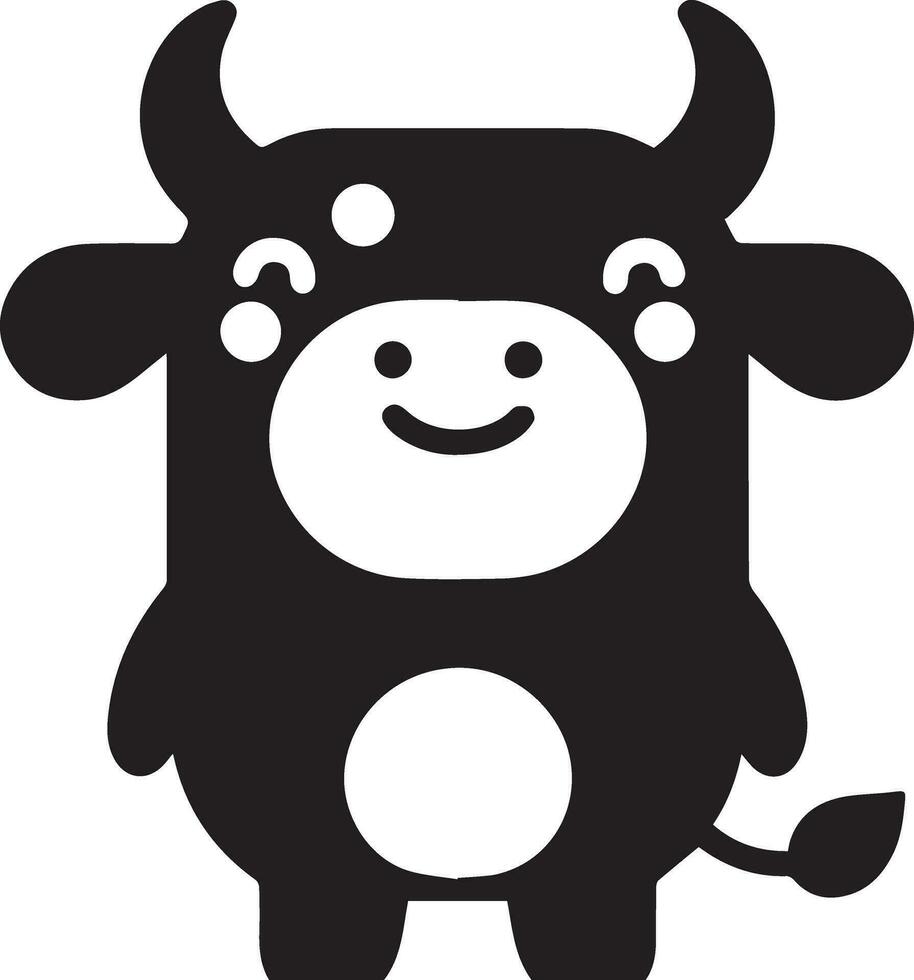 mínimo gracioso vaca plano personaje vector silueta, silueta, negro color, blanco antecedentes 13
